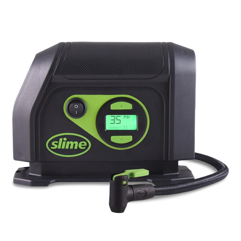 Slime 40088 Tire Inflator, Portable Car Air Compressor, Inflate Right automatic shut off, with Digital 99 psi Display, Long Hose and LED Light, 12V, 6 min inflation - Image 1